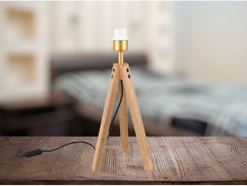 Thumbnail - Meinewunschleuchte - Dreibein Holz Tischlampenfuß Gestell tal ohne Schirm, 44cm groß