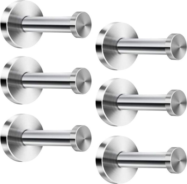 Wandhaken aus Edelstahl, Wandgarderobenhaken, Chrom, runder Sockel - 6 Stück