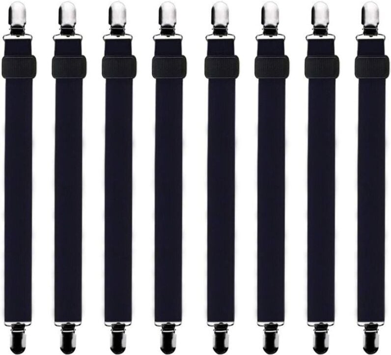 Jalleria - 8 Stück (60 cm bis 200 cm) verstellbare Spannbettlakenspanner, Niederhaltespanner, geeignet für alle Betten u...