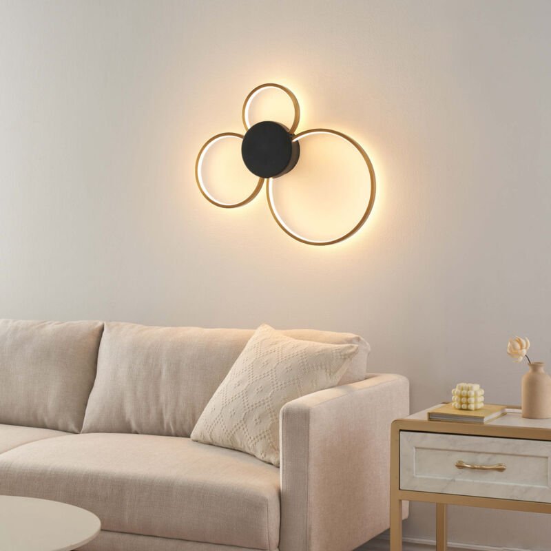 Kosilum - Dimmbare schwarze Messing Deckenlampe- oder Wandleuchte mit drei Kreisen -Alisa