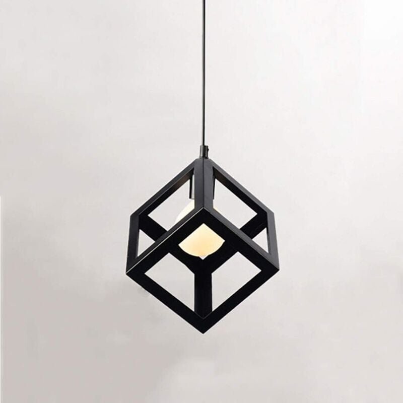Fitags - Industrielle Würfel-Deckenleuchte, Pendelleuchte aus Metall, E27, kreative schwarze quadratische Deckenleuchte,...