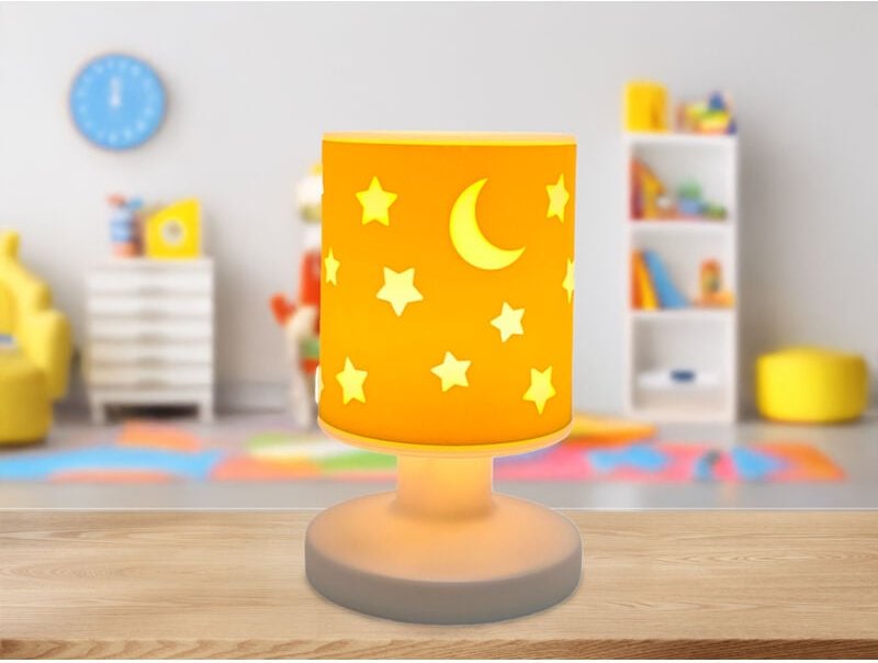 Led Akku Tischleuchte Sonnengelb mit Mond & Sternen per usb aufladbar, Höhe 20cm