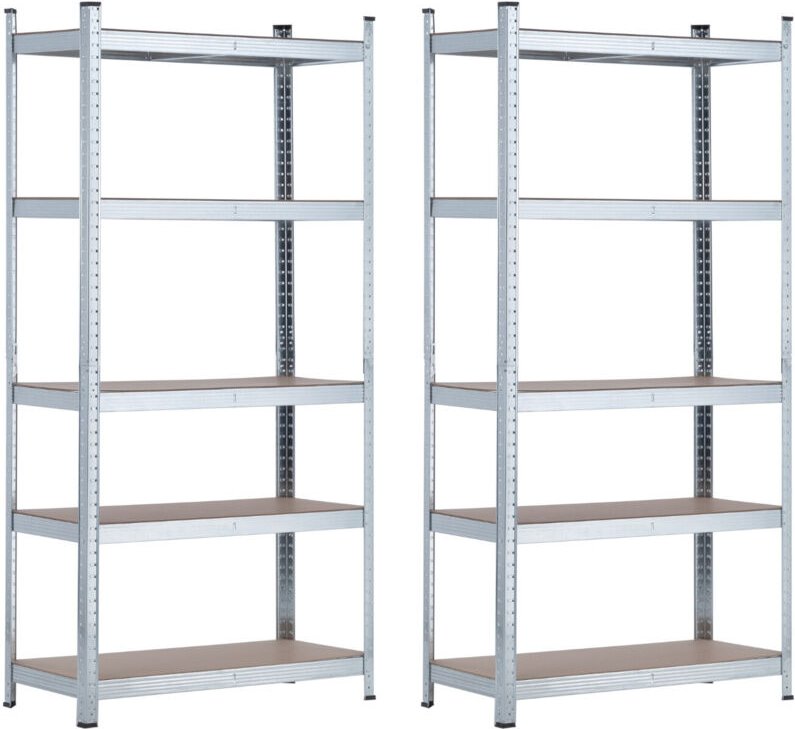 2er-Pack modulare Metallregale mit 5 Böden, 875kg, Silber, 90x40x180cm, 7house