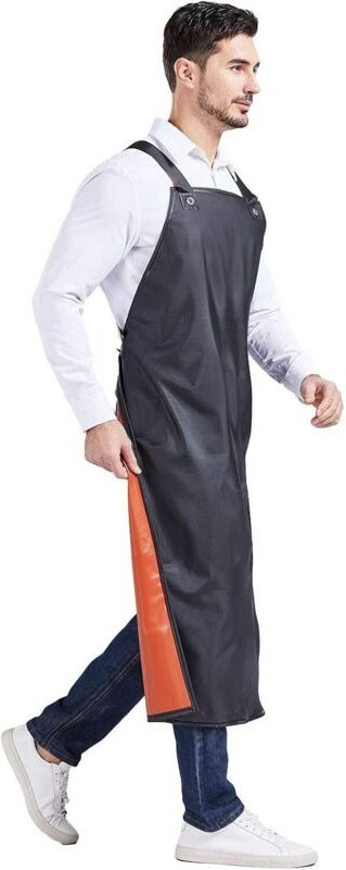 Verstellbare, strapazierfähige, wasserdichte Schürze, Arbeitsschürze aus Gummi, Schwarz