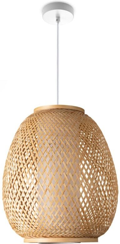 Deckenlampe Bambus Hängeleuchte Boho Wohnzimmer Korblampe Hängend Vintage E27 Natur (Ø32cm), Pendelleuchte - Typ 4 - Pac...
