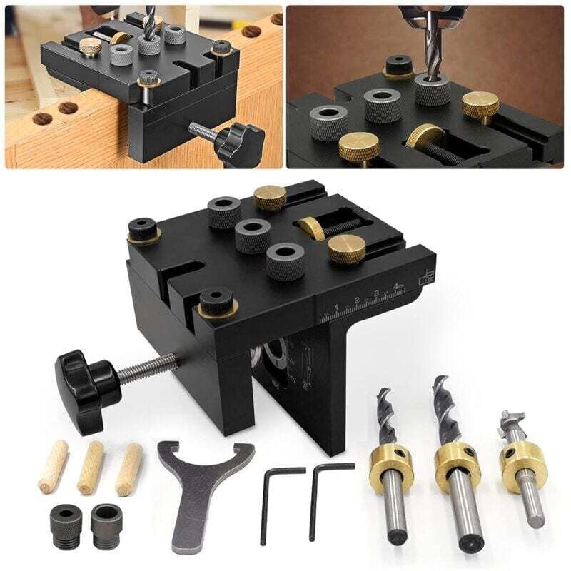 6/8/10/15 mm 3-in-1-Taschenlochlehren-Kit mit Positionierungsclip, verstellbarer Bohrführungs-Stanzer-Locator für Möbel