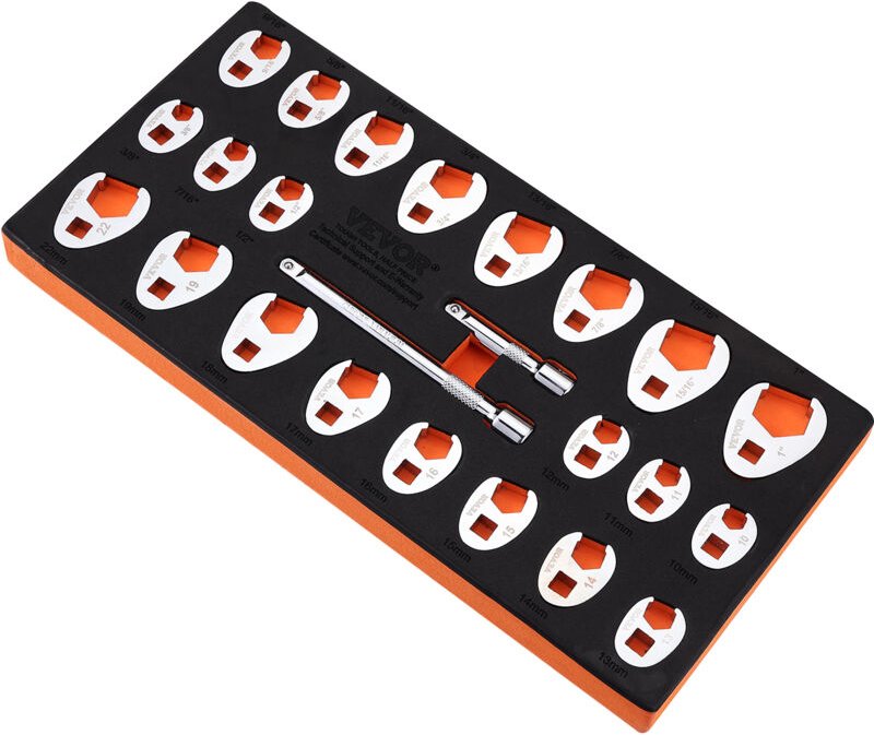 Vevor 3/8-Zoll-Antrieb Hahnenfußschlüsselsatz mit 2 Verlängerungsstangen, 24-teiliger Hahnenfußschlüsselsatz, sae 3/8 Zo...