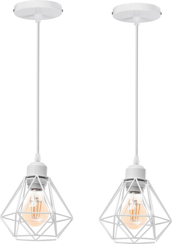 2er Pendelleuchte, Kronleuchter im Industri Stil, Antik Hängelampe mit Ø16cm Mini Diamant-Form Käfig E27 Halter für Wohn...