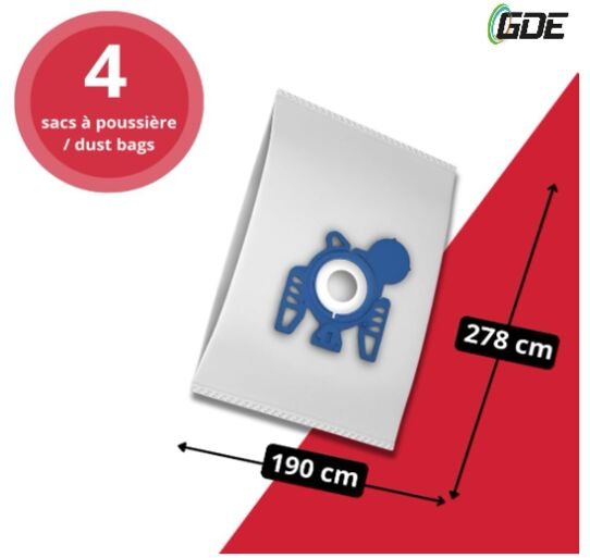 Packung mit 4 Beuteln + 2 gn -Filter für kompatible Staubsauger Miele Serie S2 bis S7 - 9917730