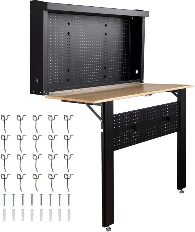 Wiltec - Werkbank zur Wandmontage bis 200 kg, klappbare Werkzeugbank 120,5 x 82,5 x 162 cm mit Lochplatte als Rückwand, ...