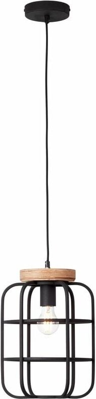 Lampe, Gwen Pendelleuchte 1flg antik holz/schwarz korund, Metall/Holz, 1x A60, E27, 40W,Normallampen (nicht enthalten) -...
