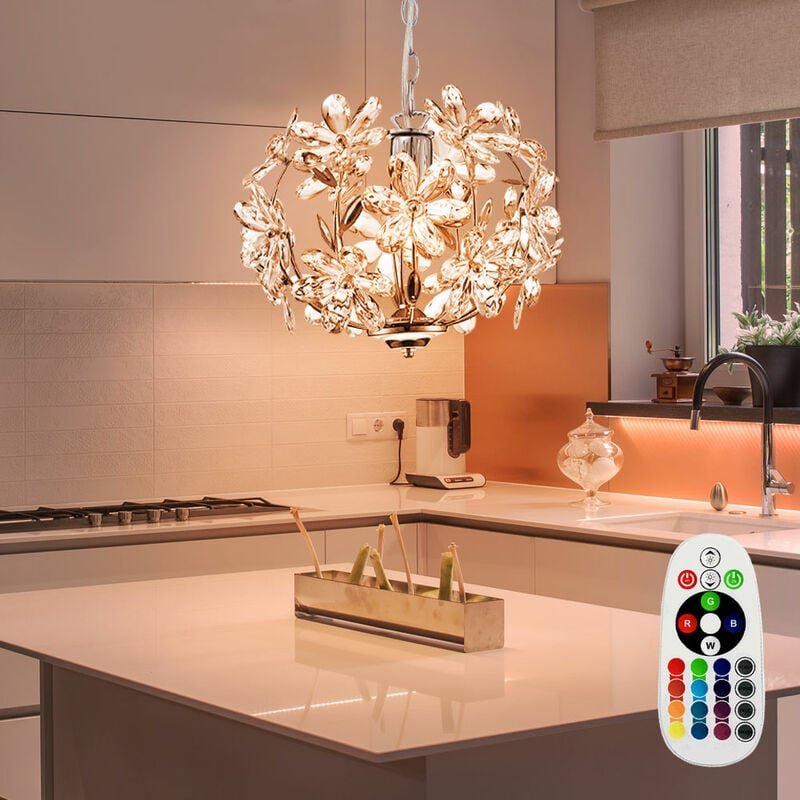 Pendelleuchte Hängeleuchte Blätterleuchte Deckenpendel Blumen Design, Acryl, Chrom, dimmbar Fernbedienung, 1x rgb led 8,...