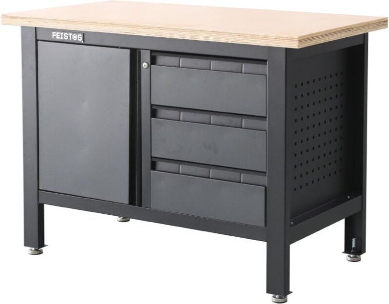 FEISTOS Werkstatteinrichtung Werkbank Titos 1 inkl. Lochwand Anthrazit/Schwarz 120x60x87 cm