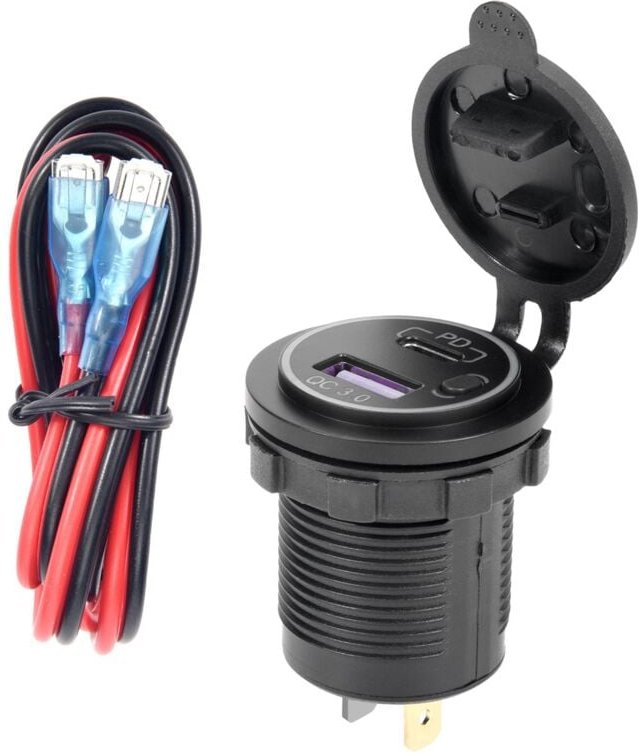 PD Typ C USB-Autoladegerät und QC 3.0 Quick 12V-Steckdose mit EIN/Aus-Schalter für Motorrad, Wohnmobil, ATV, Blau