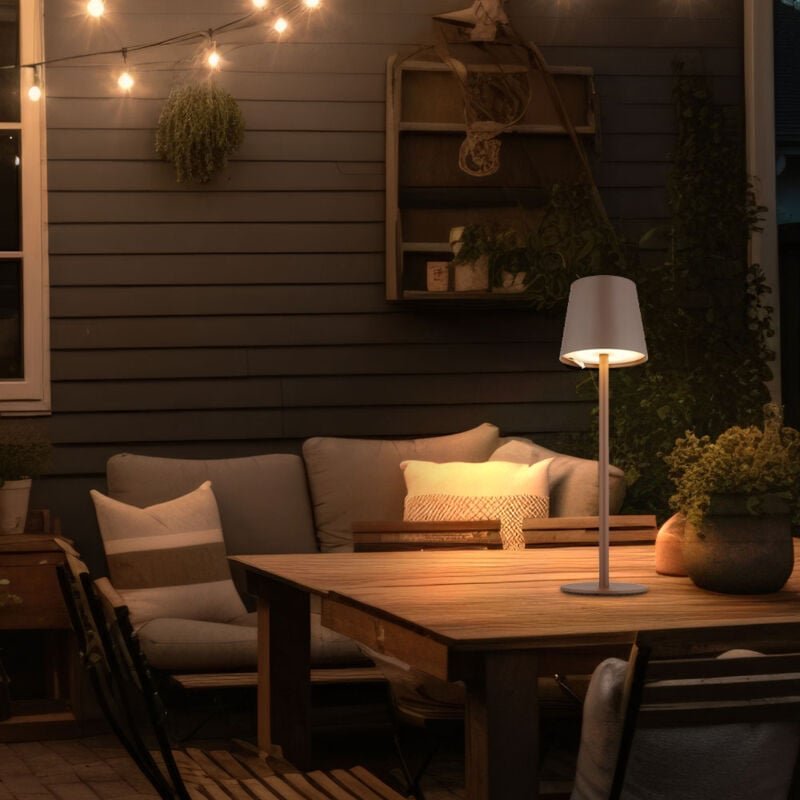 Tischlampe Außenleuchte dimmbar LED Tischleuchte Akku USB Gartenleuchte, Metall Kunststoff braun opal, 3W 130Lm warmweiß...