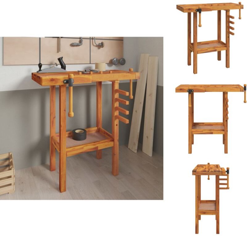 Werkbänke - Living Werkbank mit Schraubstöcken 92x48x83 cm Massivholz Akazie - Braun