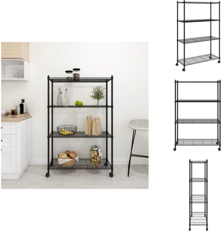 Lagerregal mit 4 Böden und Rollen 90x35x142 cm Schwarz 200 kg - Lagerregal - Industrieregals - Metallregal - Werkzeugsch...