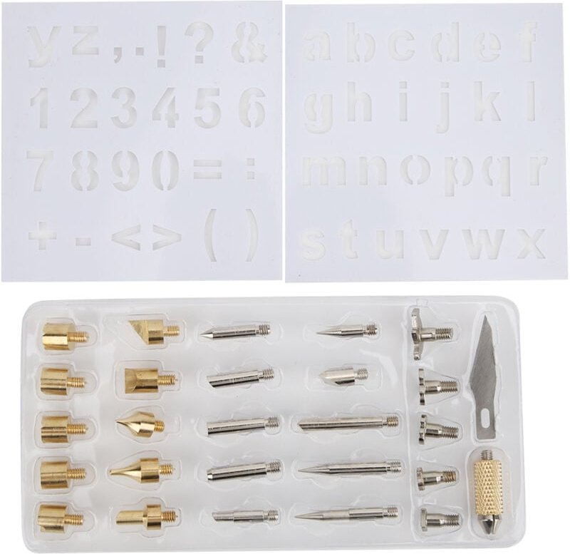 Liyeehao 28-teiliges Lötspitzen-Set aus Kupfer + Lötkolben zum Holzschnitzen, Holzprägen und Löten