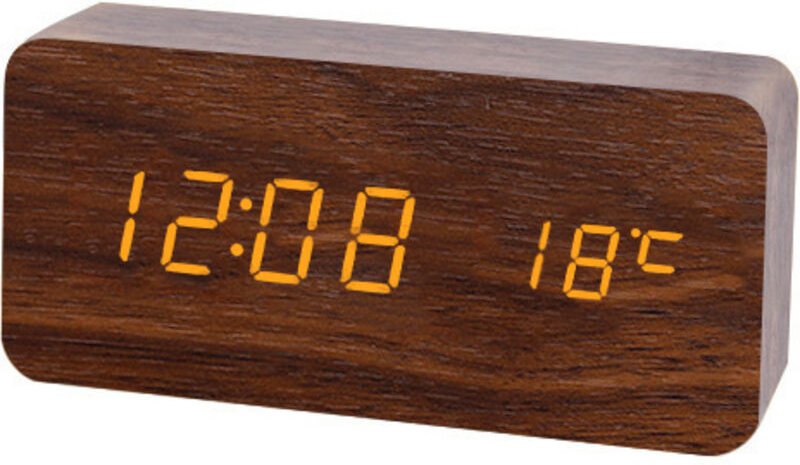LED-Wecker aus Holz, digitaler Schreibtischwecker – moderner Wecker aus Holz, Datums-, Temperatur- und Feuchtigkeitsanze...