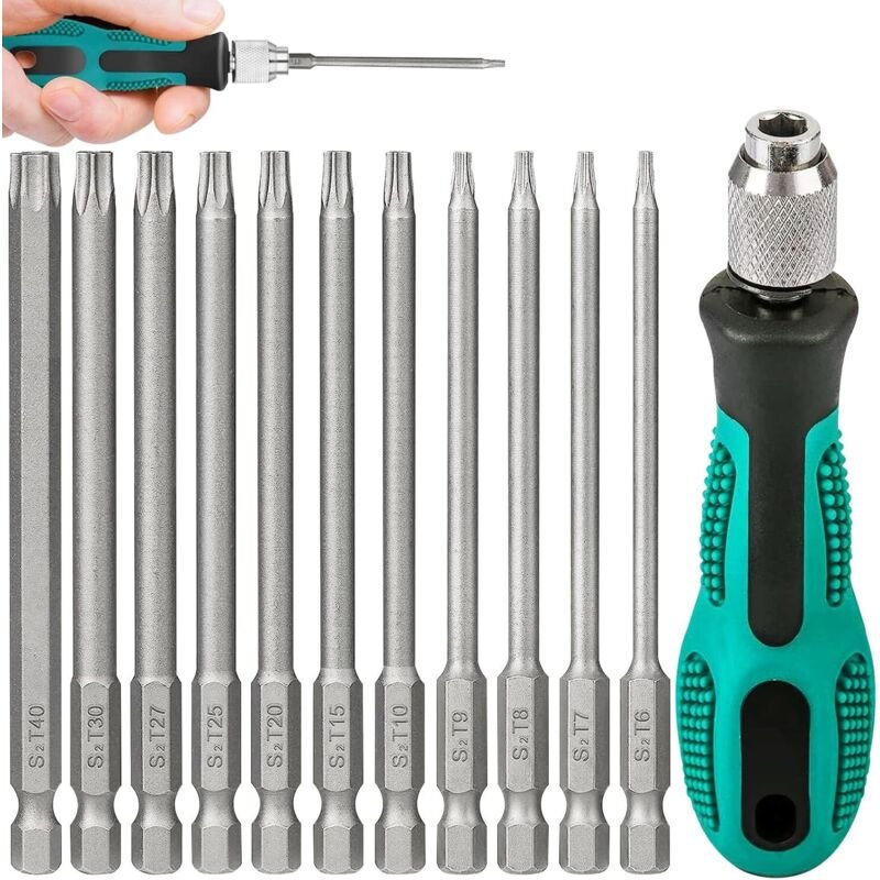 Handschraubendreher-Sets, 11-teilig, Sechskantschaft, 100 mm lang, mit 1 manuellen Griff, S2, 1/4 Zoll Torx-Schraubendre...