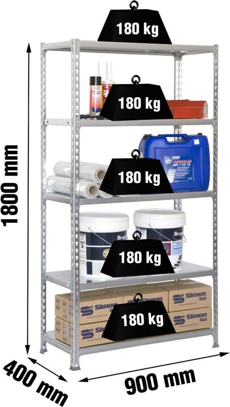 Simonrack Regal Simon 5 Etagen grau Metall robust