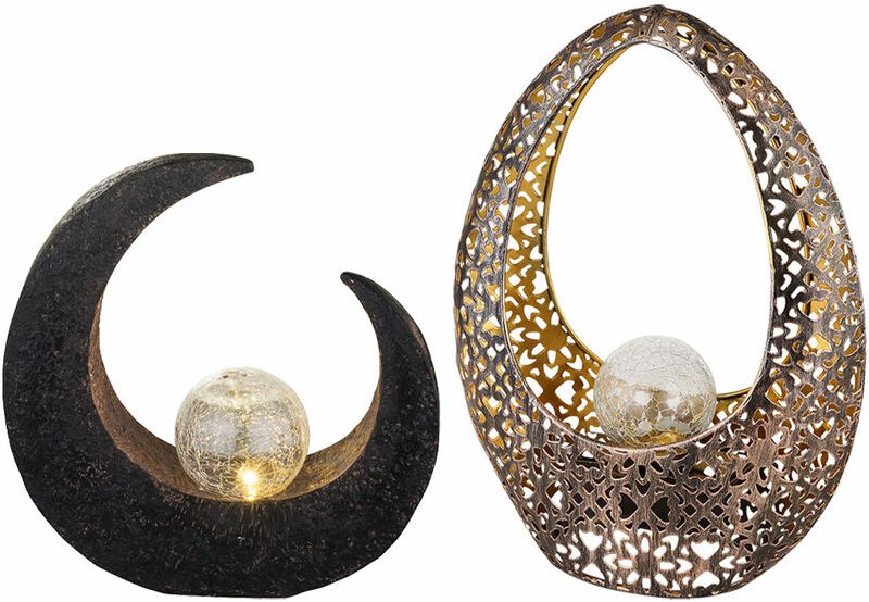 Solarlampe Gartendeko Skulptur LED Außenlampe Mondsichel Solarleuchte Garten, Lichteffekt Glaskugel Crackle, 2er Set