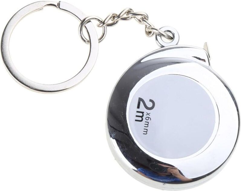 Maßband-Schlüsselanhänger – Mini-Rollmaßband aus Edelstahl, 2 m lang – Robustes Silber