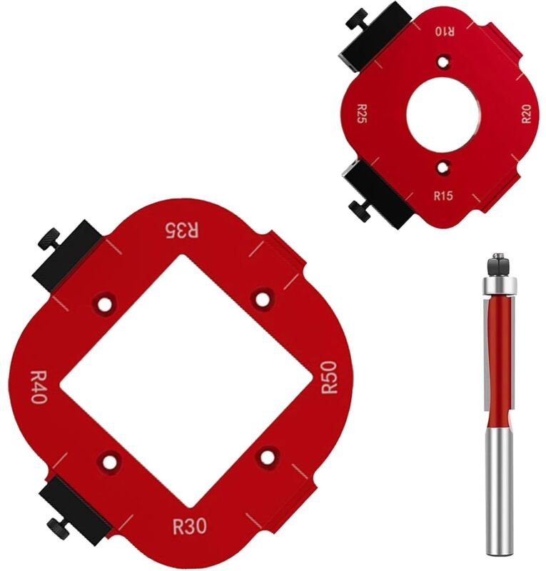 Frässchablone Radius R10-R50 für Oberfräse, Aluminium Eckenrunder Schablonen-Set mit Führungsstift, Fräszirkel für Holzb...