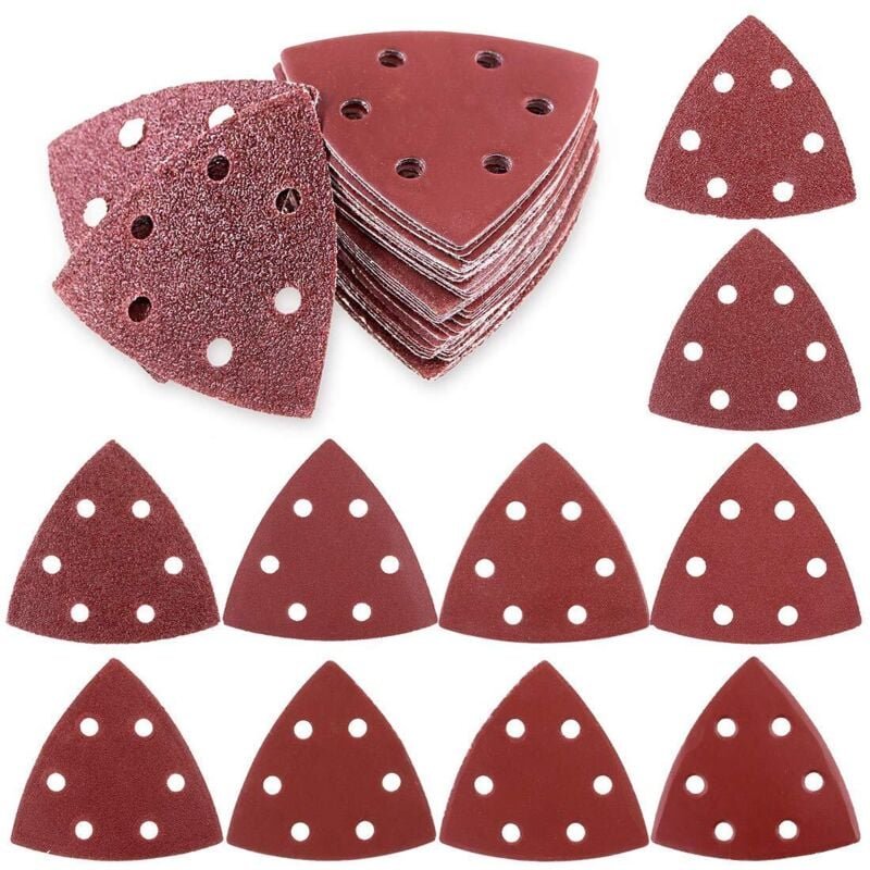 50er-Pack 90 mm Dreieck-Schleifpapier mit Klettverschluss für Exzenterschleifer (6 Löcher)