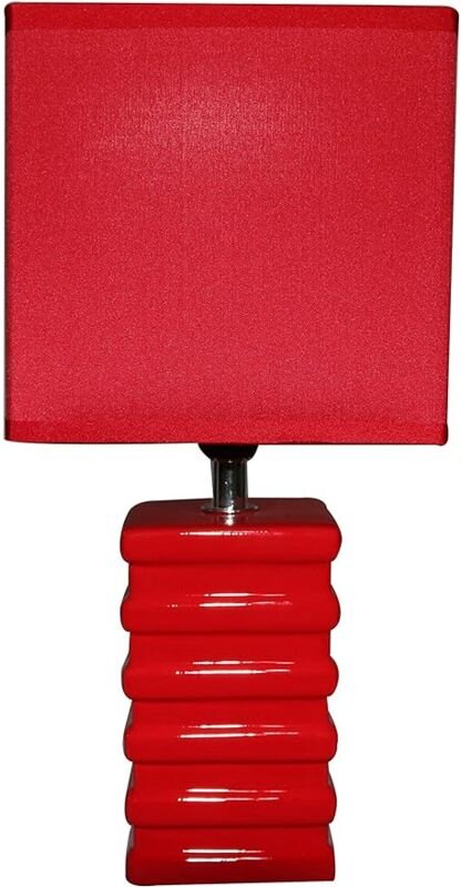 King Home TISCHLAMPE ROT Keramik rechteckige Basis 14x11x29,5 cm