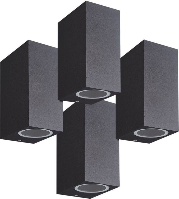 Arum Lighting - 4er-Set manathan Schwarze Außenwandleuchten Rechteckiger Doppelstrahler GU10 IP54