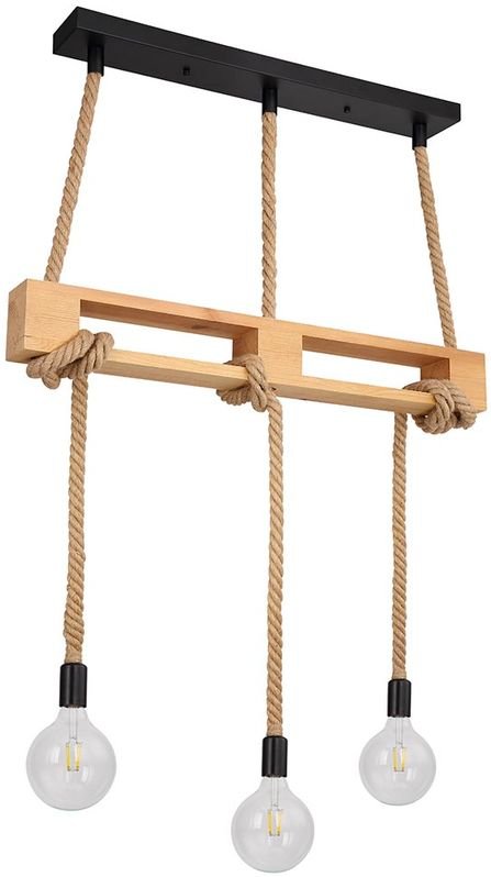 Etc-shop - Hängeleuchte Holzlampe Pendellampe Vintage Holz Esstischlampe mit Hanfseilen, Metall schwarz natur, 3x E27, L...