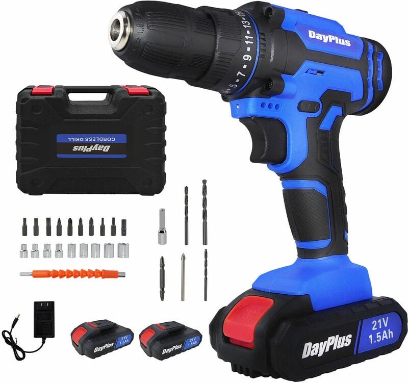 Diy Projekt Professional 21V Akku Schlagbohrschrauber (inkl. 2X1,5Ah Akku, 26tlg. Zubehör Set),LED Licht