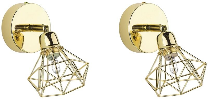 Wandleuchte Gold Metall 2er Set verstallbar Diamant Form Industrie Look Moderne Wandlampe