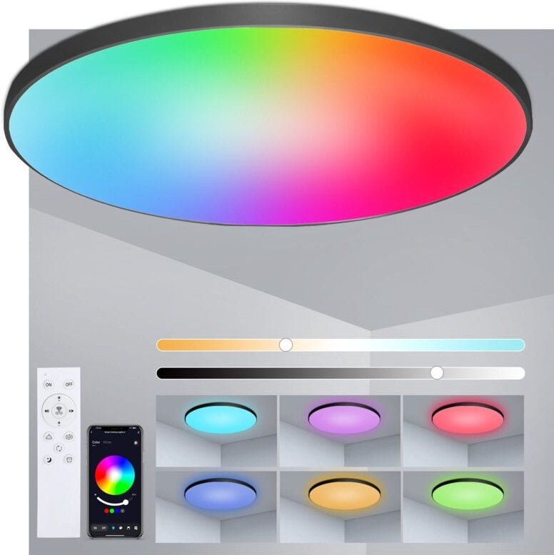 Oraymin - Deckenleuchte Schwarz Lampe rgb Küchenlampe Dimmbar Deckenpanel