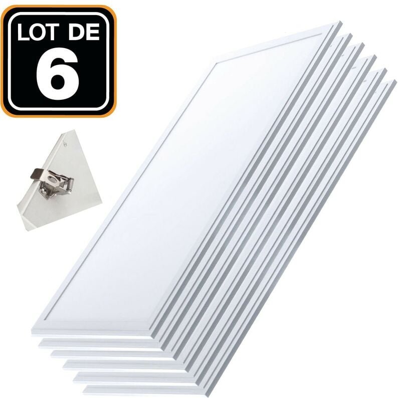 6 LED-Fliesen 40W PMMA 12030 Kaltweiß 4000k + 6 Kits Einbauclips