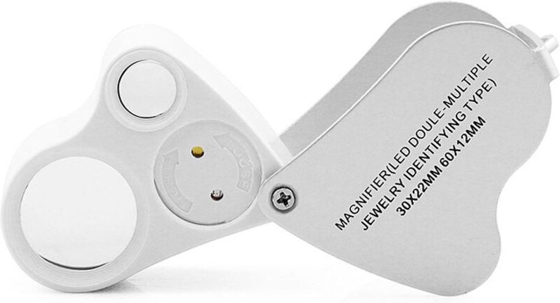 Juwelierlupe (Silberweiß), Uhrmacherlupe mit LED-Beleuchtung, Edelsteinschmuck, Steinstempel, Münze, Hobbyuhr, antikes M...