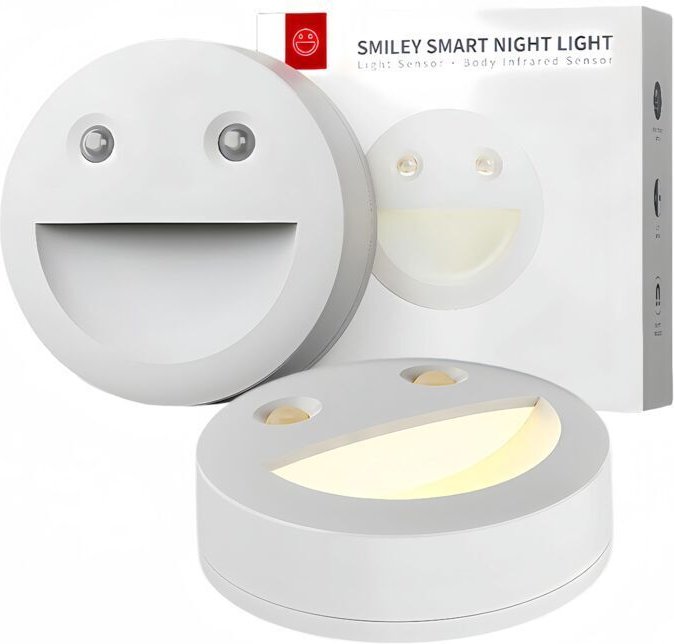 Vtizikl Veilleuse souriante avec détecteur de mouvement, 4 modes, magnétique, économie d'énergie, blanc chaud/blanc froi...