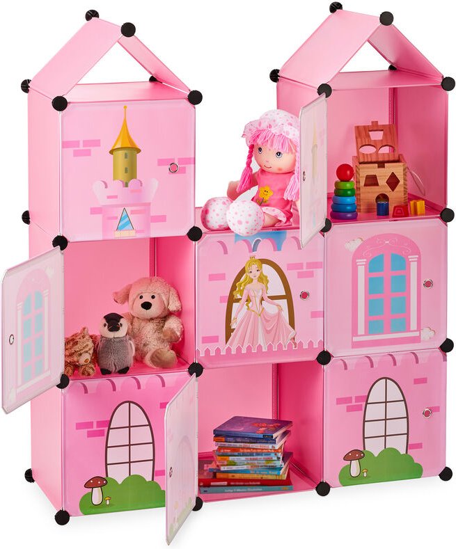 Thumbnail - Steckregal Kinderzimmer, Prinzessinnenschloss, Kunststoff, diy Schrank mit Türen, hbt: 128 x 110 x 37 cm, rosa - Relaxda...