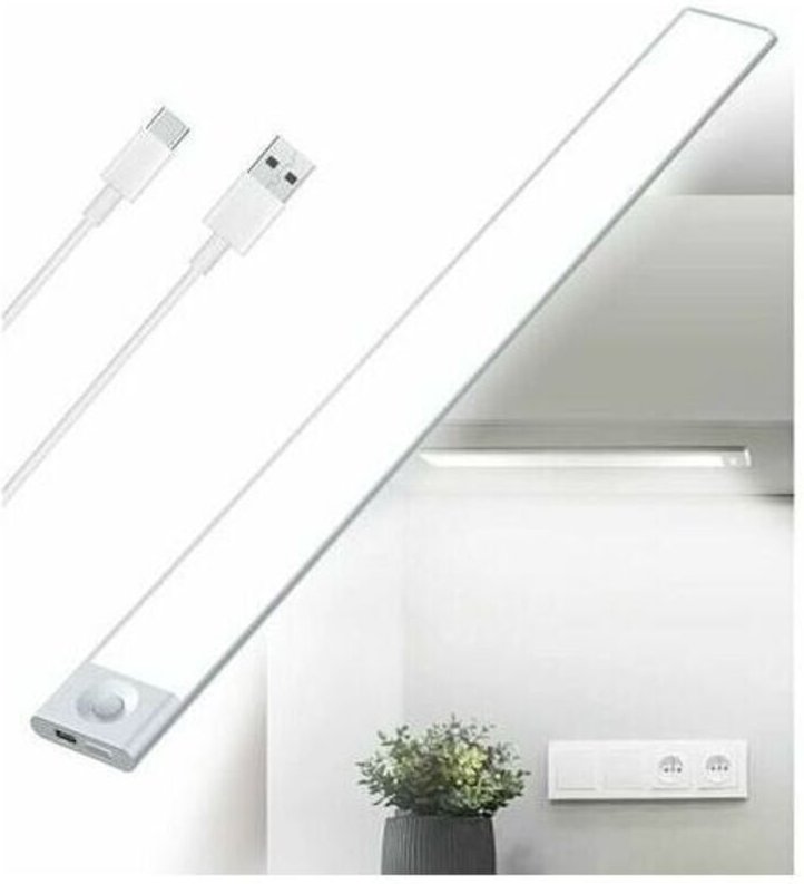40 cm lange, per USB aufladbare LED-Streifenleuchte – Dimmbares Dreifarbenlicht – PIR-Bewegungsmelder – Bis zu 15 Stunde...
