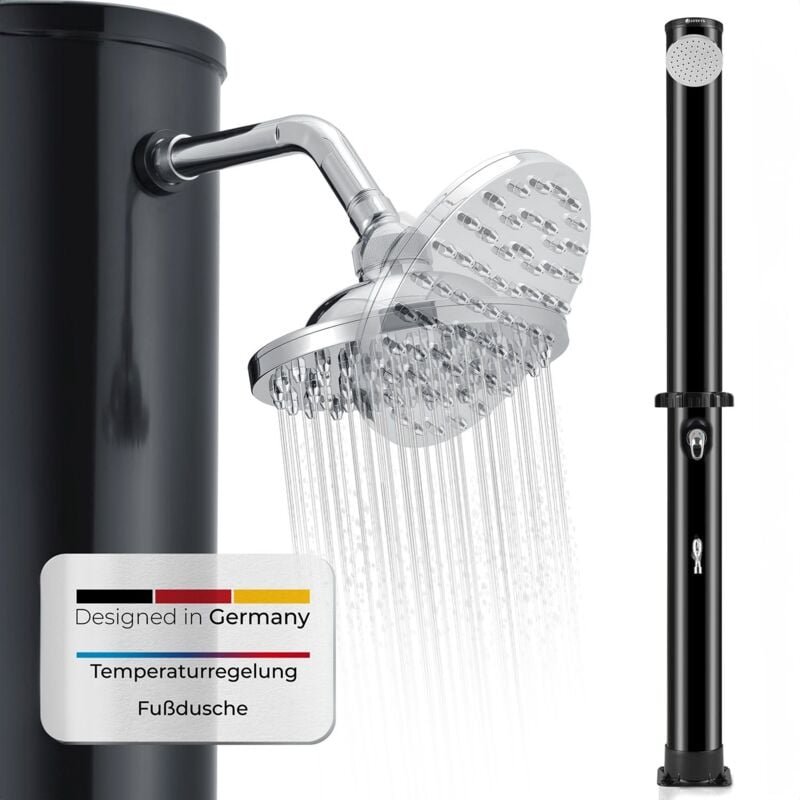 Solardusche Victoria - bis 60°C - mit schwenkbarem Duschkopf, Fußdusche & Gartenschlauch Anschluss Gartendusche Außendus...