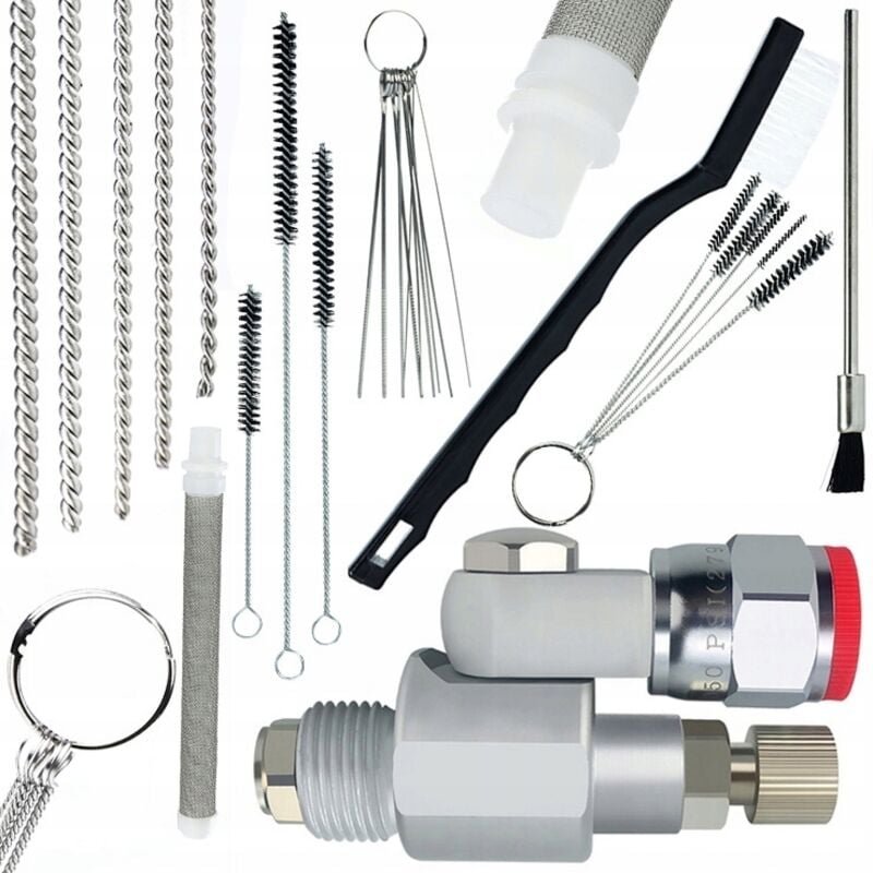 Rosfix Set CleanShot Ventil + Reinigungsbürsten 5 Stk. + 17-tlg. Reinigungsset + 60 Mesh Filter – Für Airless Farbspritz...