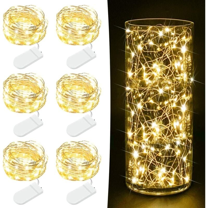 6er-Pack Lichterketten, batteriebetrieben – 2 m, 20 LED-Funkeln, Kupferdraht, Mini-Lichterkette für Einmachgläser, DIY-B...