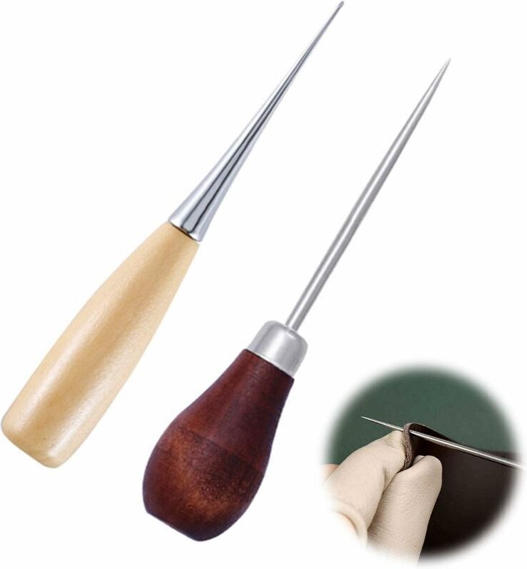 Ahle mit Holzgriff, Öhrlose Ahle, Nähahle zum Selbermachen, Handgefertigtes Stanzwerkzeug für Lederarbeiten, Handnähen, ...