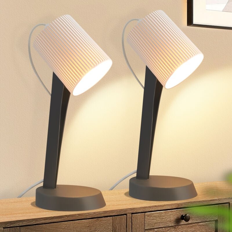 Nachttischlampe Wohnzimmer Tischlampe mit Kabel - Tischleuchte 2er Set Kleine E14 Lampe Dunkelgrau Tischlampen Moderne L...