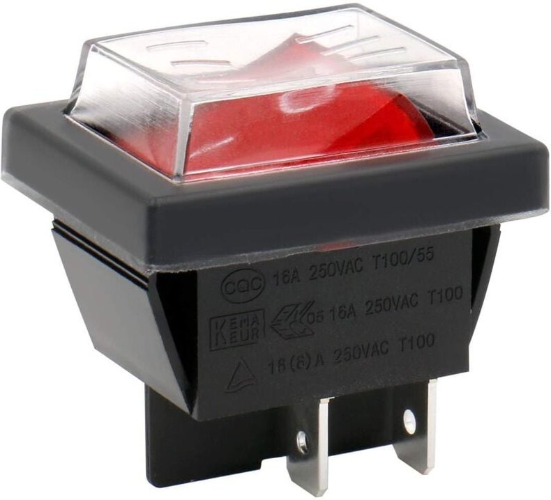 On-off dpst 4 Anschlüsse Rotes Licht 16A 250VAC Wippschalter mit wasserdichter Abdeckung - Ahlsen