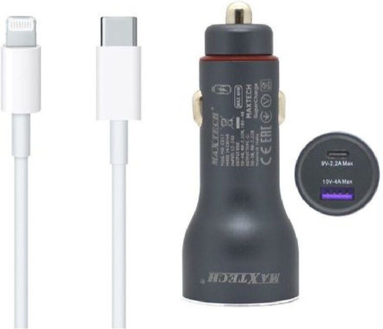 Maxtech - Trade Shop - autoladegerät kit usb/typ-c superchange lightning usb-c kabel 1 m MA-IP04 -