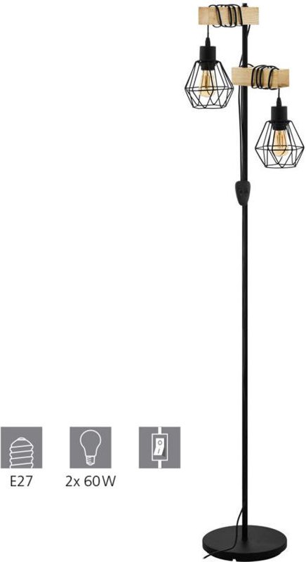Stehleuchte 40x166,5x250 cm aus schwarzem Eisen mit Holzständer Eglo Townshend