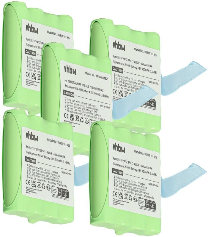 Vhbw - 5x Akku Ersatz für Midland KEBT072A, BATT4R, BATT-4R, KEBT-072-A für Funkgerät, Walkie Talkie (700 mAh, 4,8 v, Ni...