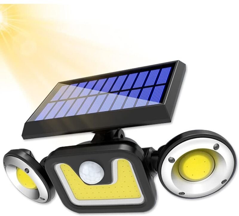 Solar-Außenleuchte, Solar-Wandleuchte, Solar-Bewegungsmelderleuchte, 3 Beleuchtungsmodi, mit 3 Leuchtenköpfen, IP65 wass...